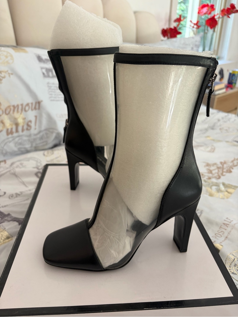 Nine West Black Clear Panel High Heel Ankle Boots